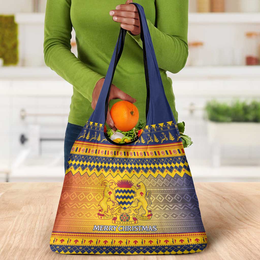 Afro Chad Christmas Grocery Bag Coat Of Arms With African Pattern