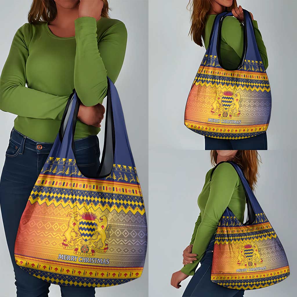 Afro Chad Christmas Grocery Bag Coat Of Arms With African Pattern