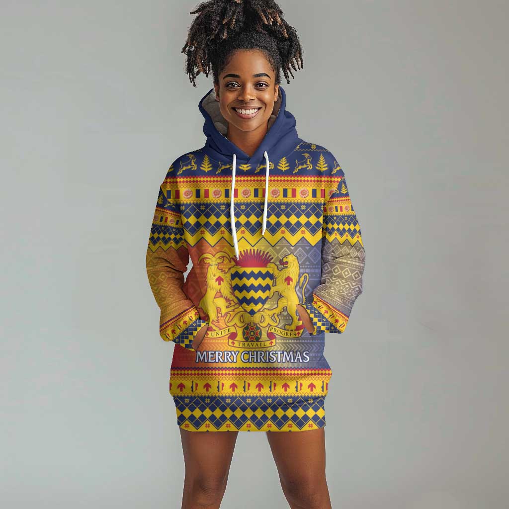 Afro Chad Christmas Hoodie Dress Coat Of Arms With African Pattern