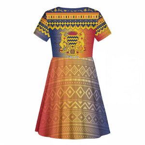 Afro Chad Christmas Kid Short Sleeve Dress Coat Of Arms With African Pattern