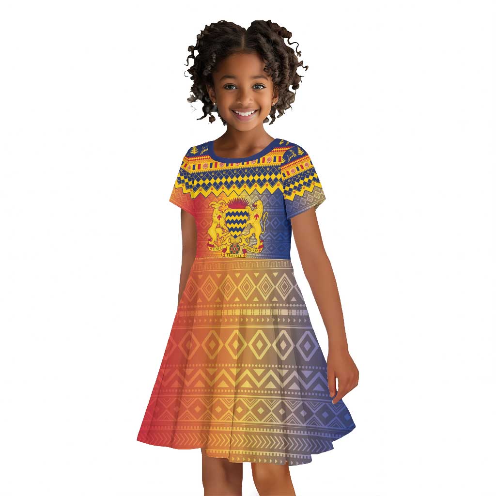 Afro Chad Christmas Kid Short Sleeve Dress Coat Of Arms With African Pattern