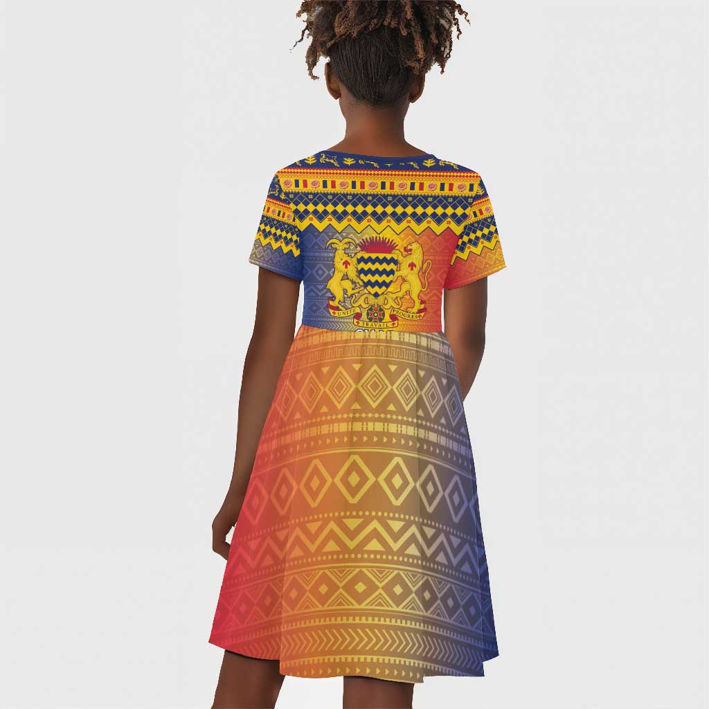 Afro Chad Christmas Kid Short Sleeve Dress Coat Of Arms With African Pattern