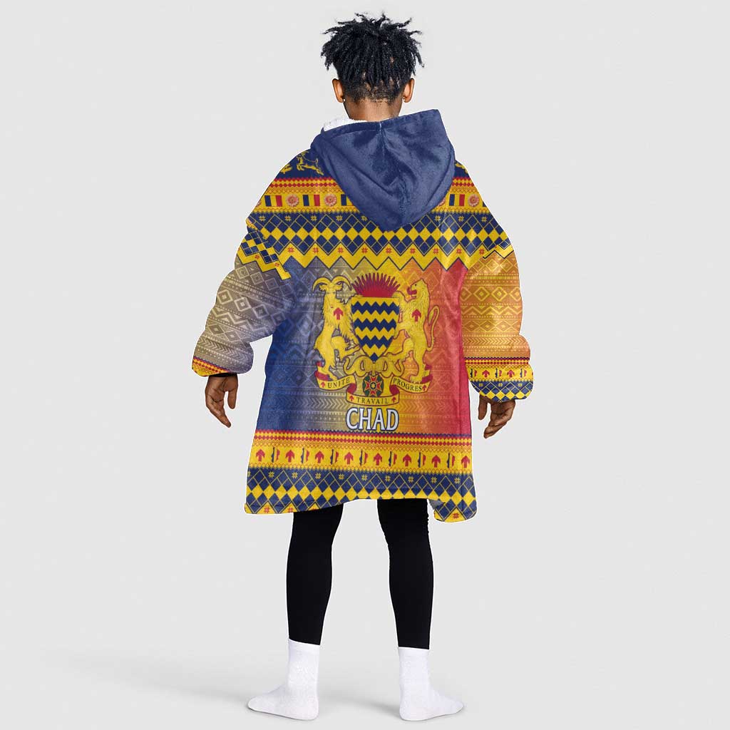 Afro Chad Christmas Kid Wearable Blanket Hoodie Coat Of Arms With African Pattern