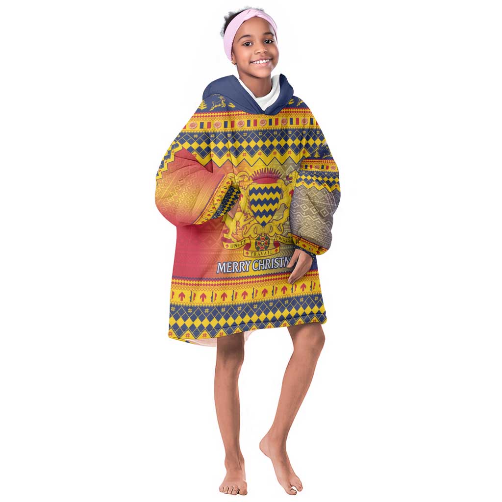 Afro Chad Christmas Kid Wearable Blanket Hoodie Coat Of Arms With African Pattern