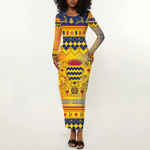 Afro Chad Christmas Long Sleeve Bodycon Dress Coat Of Arms With African Pattern LT15