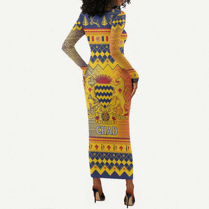 Afro Chad Christmas Long Sleeve Bodycon Dress Coat Of Arms With African Pattern LT15
