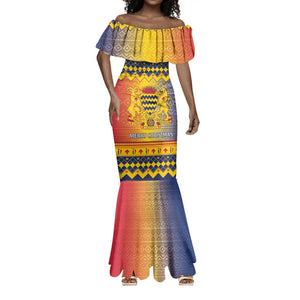 Afro Chad Christmas Mermaid Dress Coat Of Arms With African Pattern