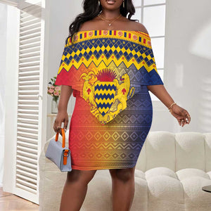 Afro Chad Christmas Off Shoulder Short Dress Coat Of Arms With African Pattern