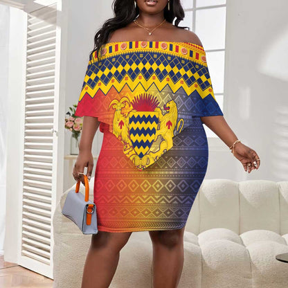 Afro Chad Christmas Off Shoulder Short Dress Coat Of Arms With African Pattern