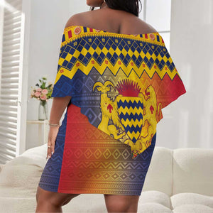 Afro Chad Christmas Off Shoulder Short Dress Coat Of Arms With African Pattern