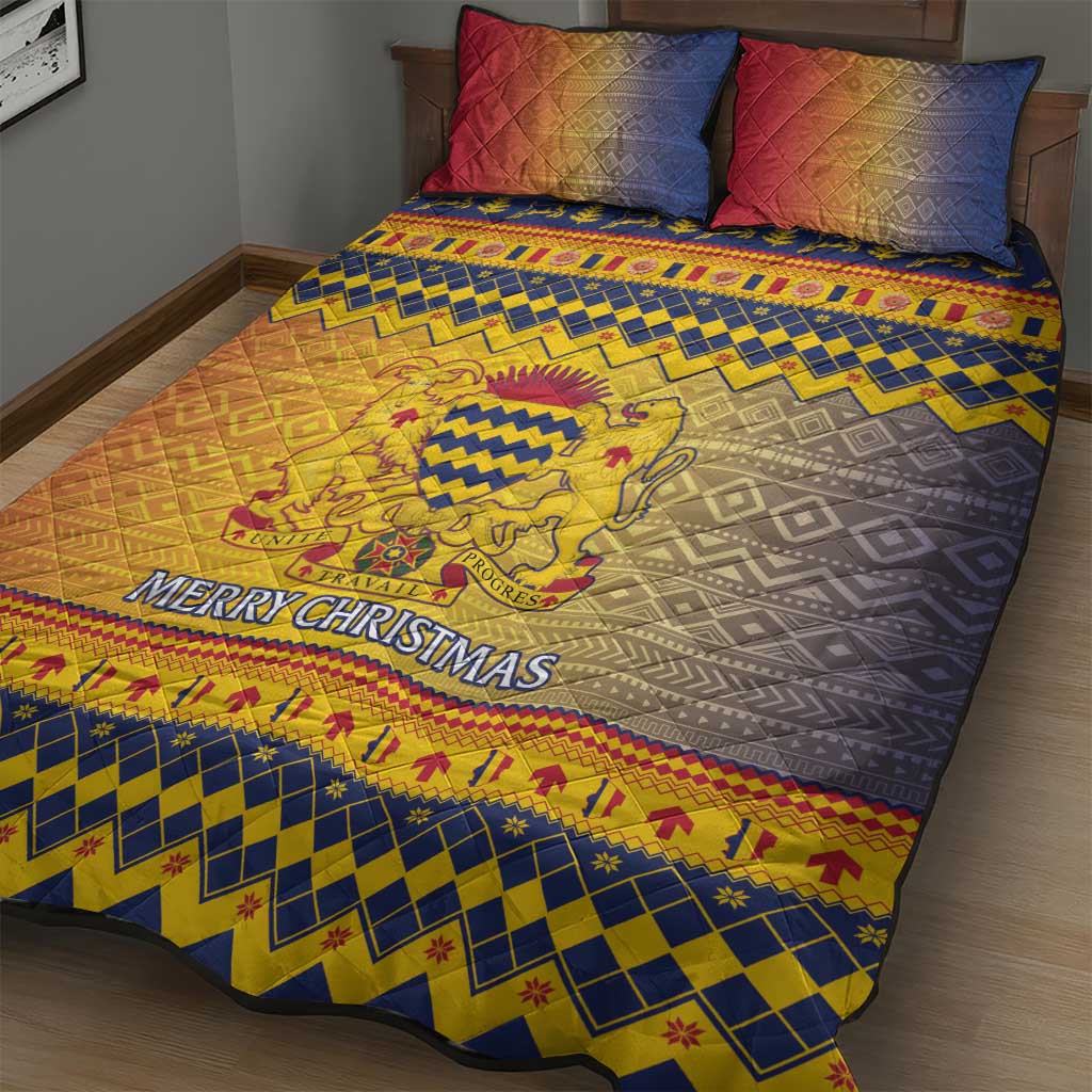 Afro Chad Christmas Quilt Bed Set Coat Of Arms With African Pattern