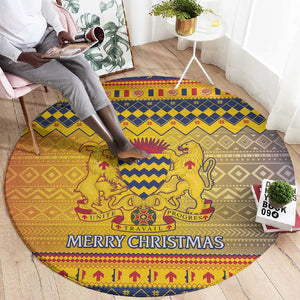 Afro Chad Christmas Round Carpet Coat Of Arms With African Pattern