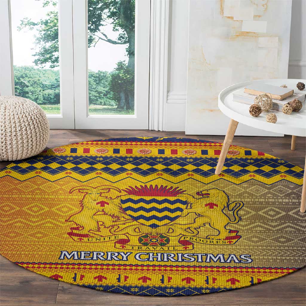 Afro Chad Christmas Round Carpet Coat Of Arms With African Pattern