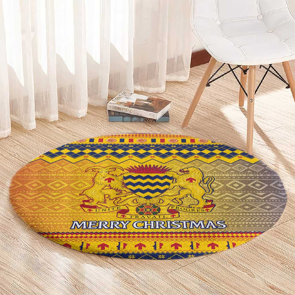 Afro Chad Christmas Round Carpet Coat Of Arms With African Pattern