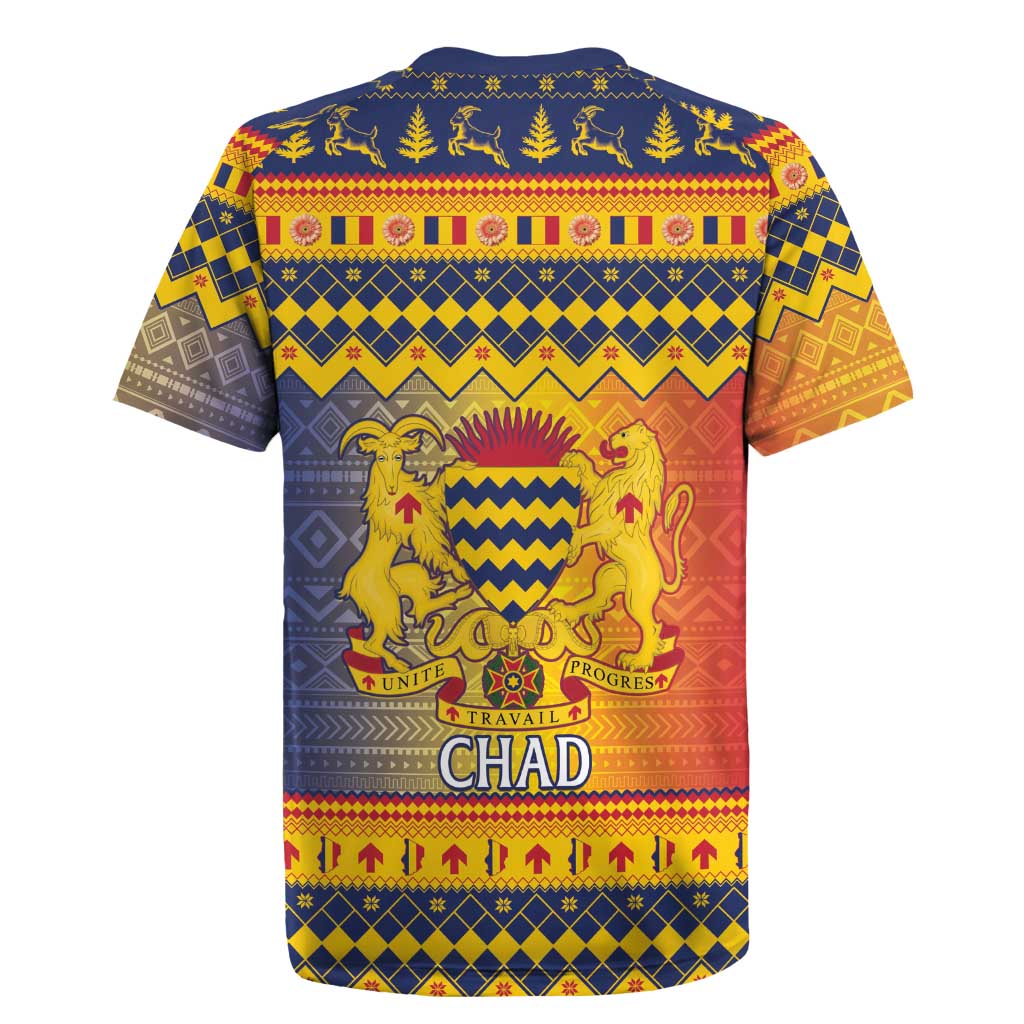 Afro Chad Christmas Rugby Jersey Coat Of Arms With African Pattern