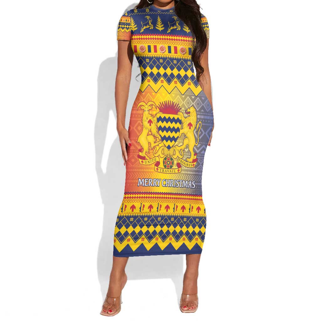 Afro Chad Christmas Short Sleeve Bodycon Dress Coat Of Arms With African Pattern LT15