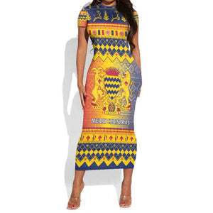 Afro Chad Christmas Short Sleeve Bodycon Dress Coat Of Arms With African Pattern LT15