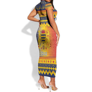 Afro Chad Christmas Short Sleeve Bodycon Dress Coat Of Arms With African Pattern LT15