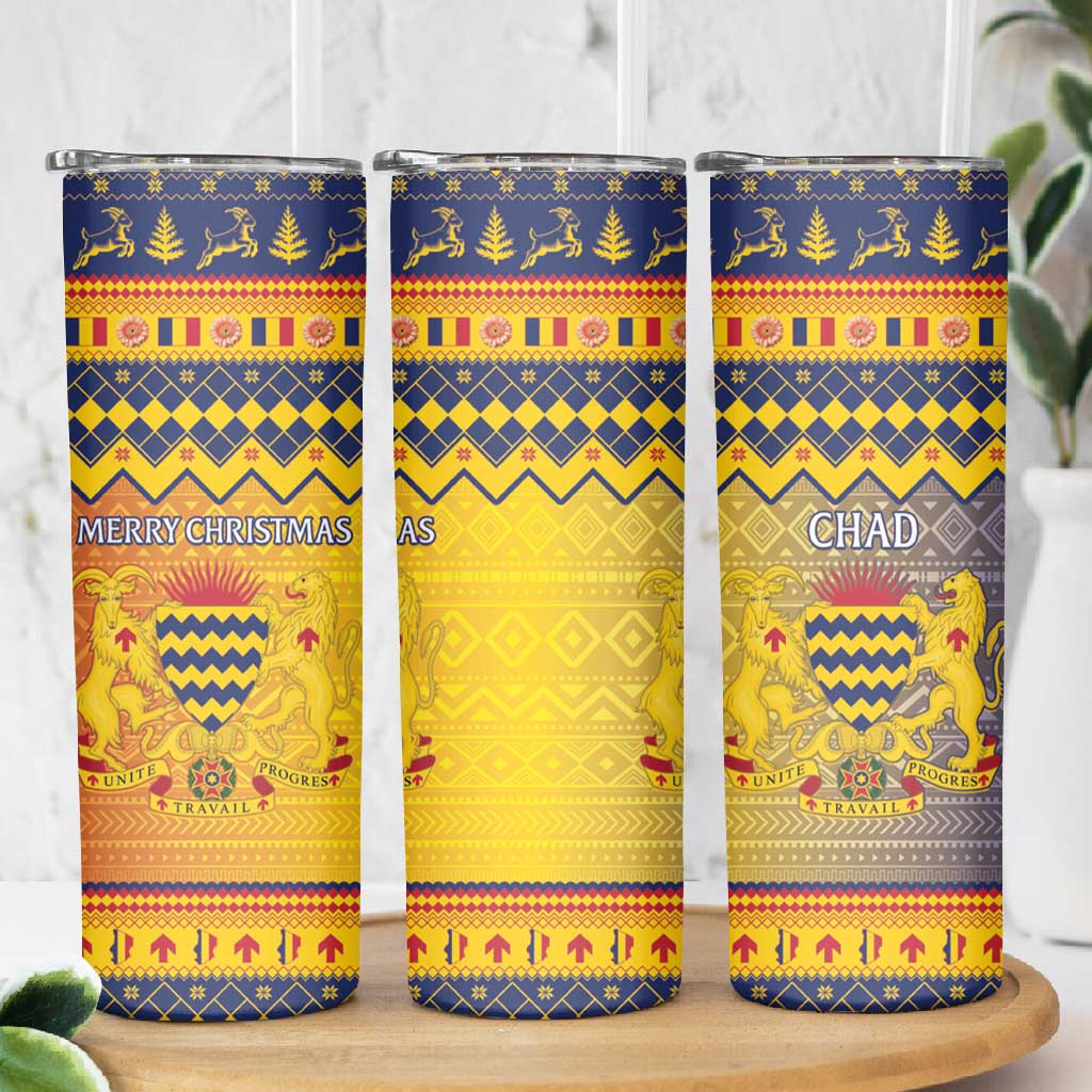 Afro Chad Christmas Skinny Tumbler Coat Of Arms With African Pattern