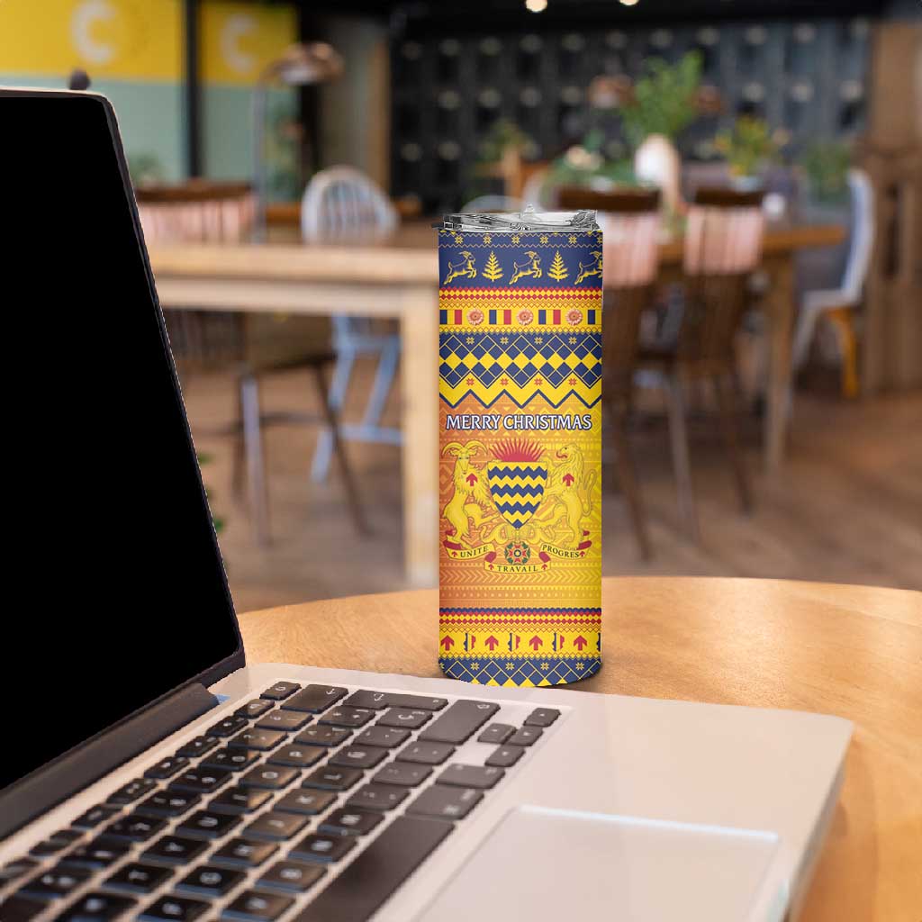 Afro Chad Christmas Skinny Tumbler Coat Of Arms With African Pattern