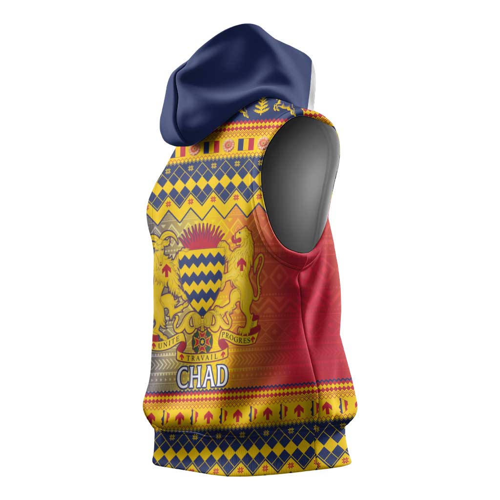Afro Chad Christmas Sleeveless Hoodie Coat Of Arms With African Pattern - African Pride