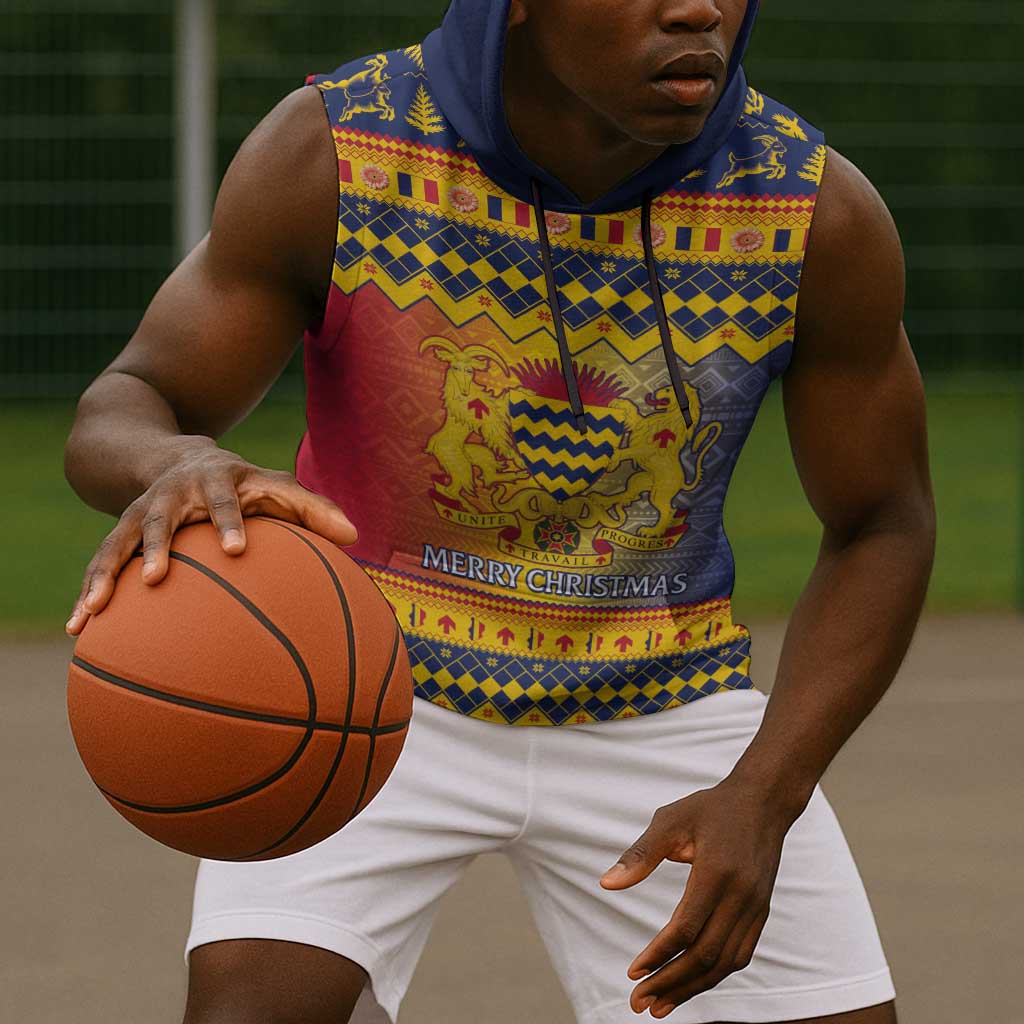 Afro Chad Christmas Sleeveless Hoodie Coat Of Arms With African Pattern - African Pride