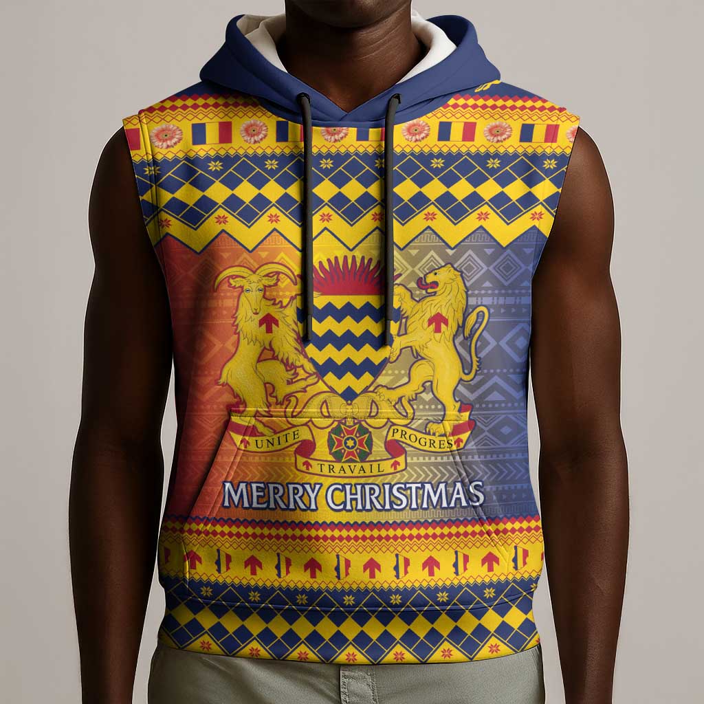 Afro Chad Christmas Sleeveless Hoodie Coat Of Arms With African Pattern - African Pride