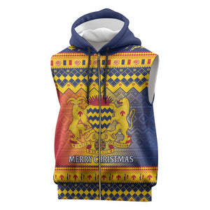 Afro Chad Christmas Sleeveless Zip Hoodie Coat Of Arms With African Pattern - African Pride