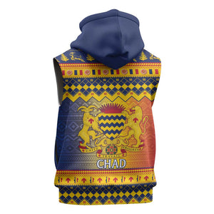 Afro Chad Christmas Sleeveless Zip Hoodie Coat Of Arms With African Pattern - African Pride