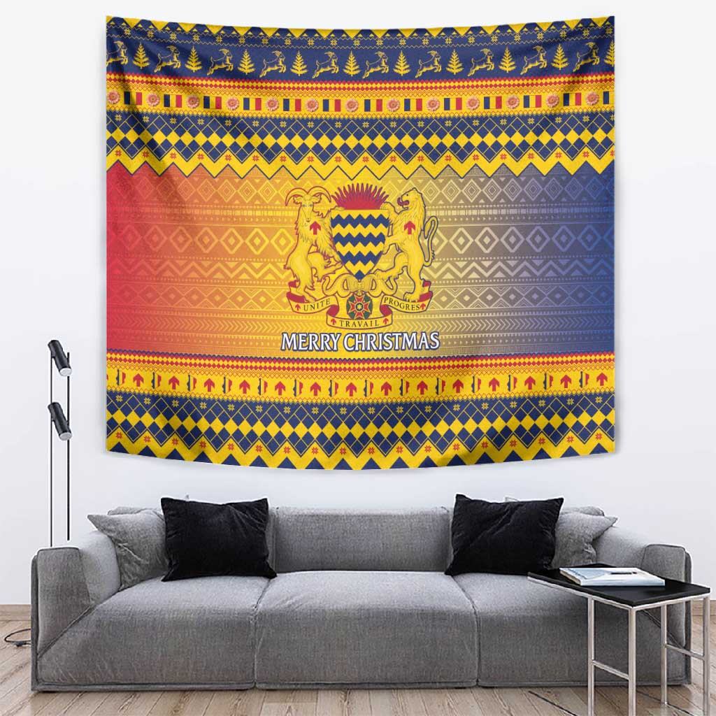 Afro Chad Christmas Tapestry Coat Of Arms With African Pattern