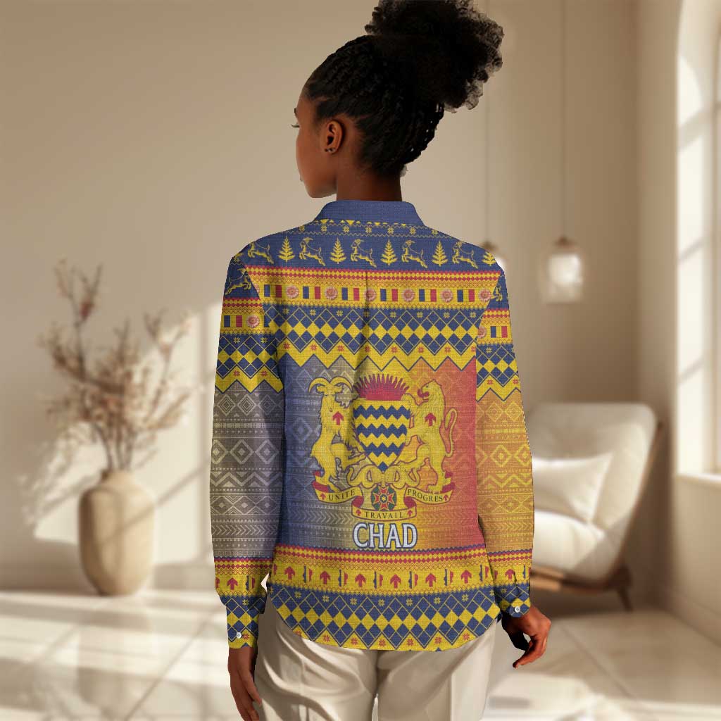 Afro Chad Christmas Women Casual Shirt Coat Of Arms With African Pattern LT15