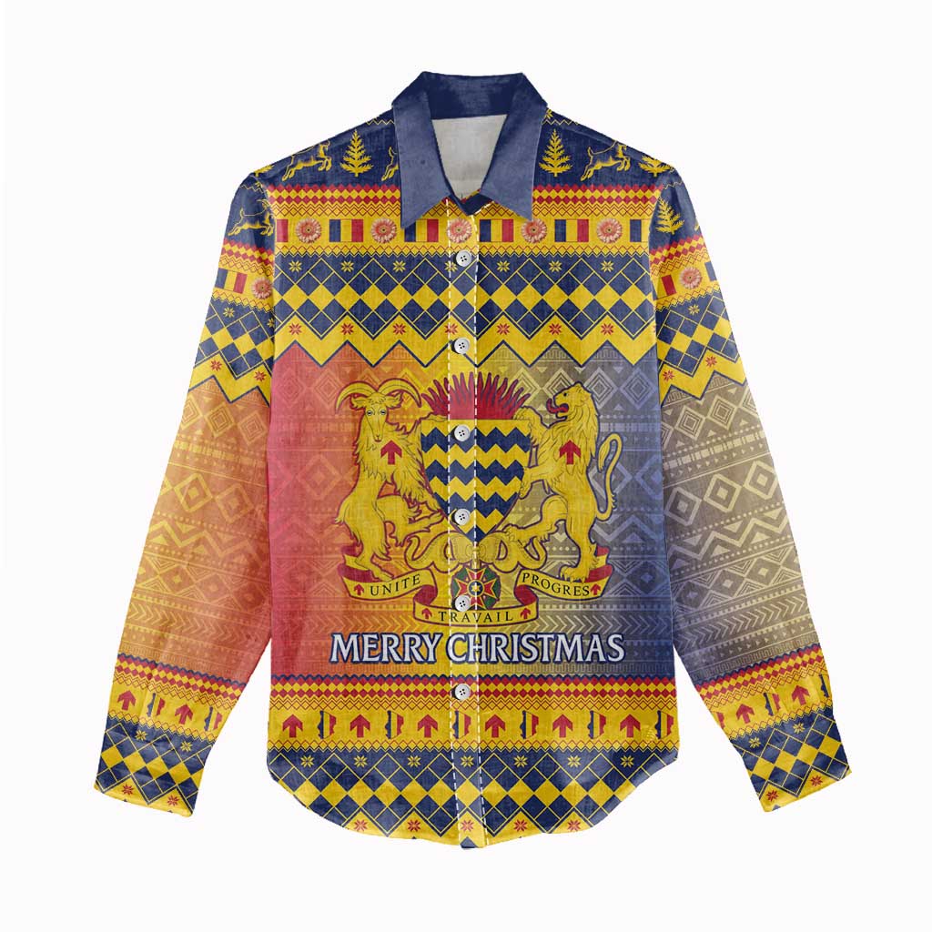 Afro Chad Christmas Women Casual Shirt Coat Of Arms With African Pattern LT15