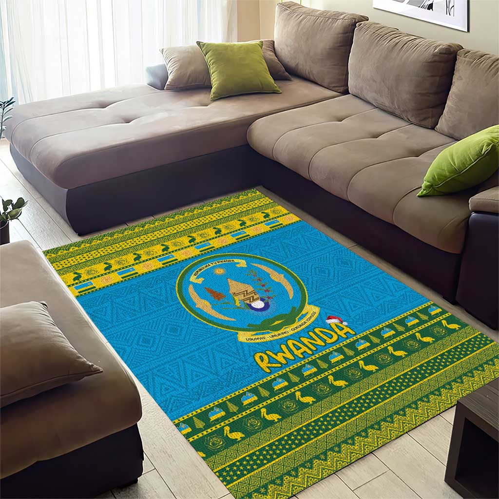 Afro Rwanda Christmas Area Rug Noheli Nziza Coat Of Arms - African Pattern