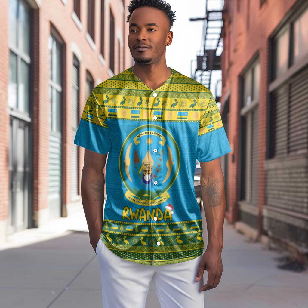 Afro Rwanda Christmas Baseball Jersey Noheli Nziza Coat Of Arms - African Pattern