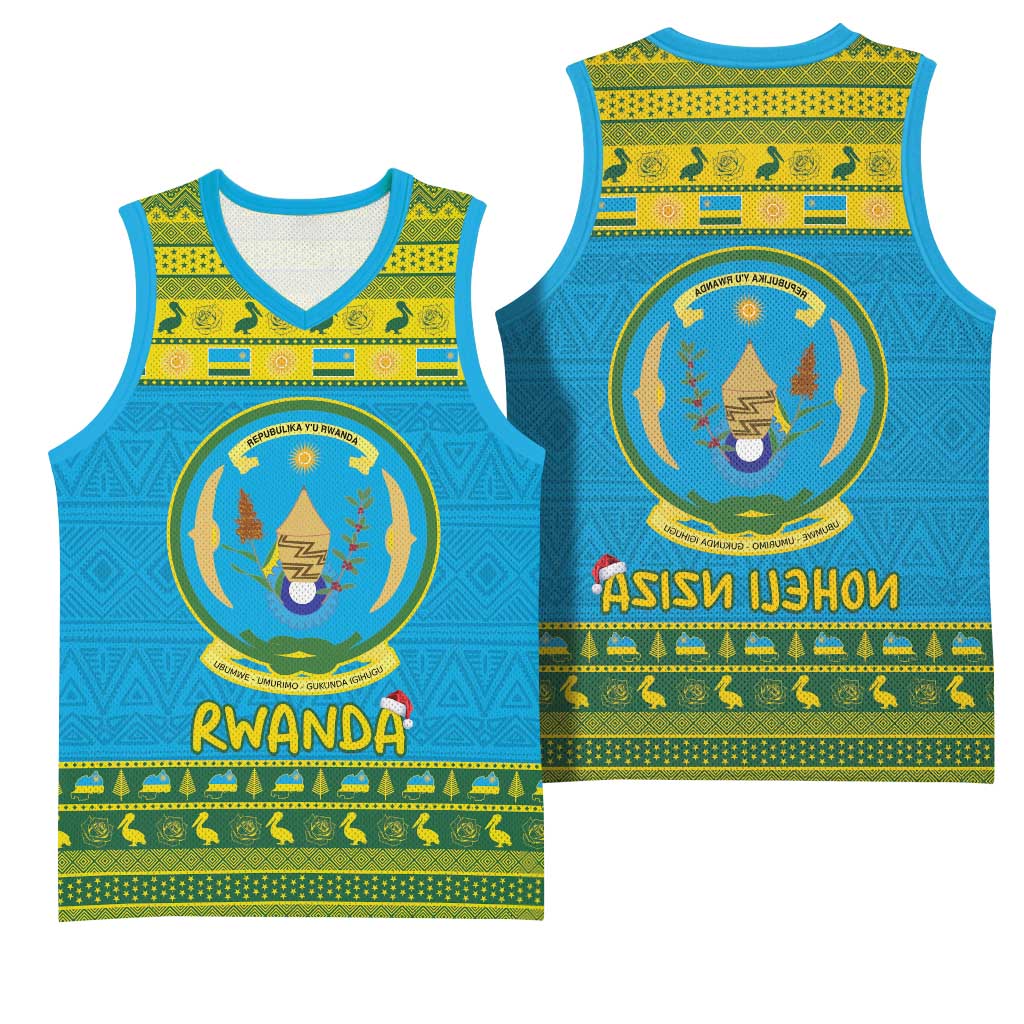 Afro Rwanda Christmas Basketball Jersey Noheli Nziza Coat Of Arms - African Pattern - African Pride