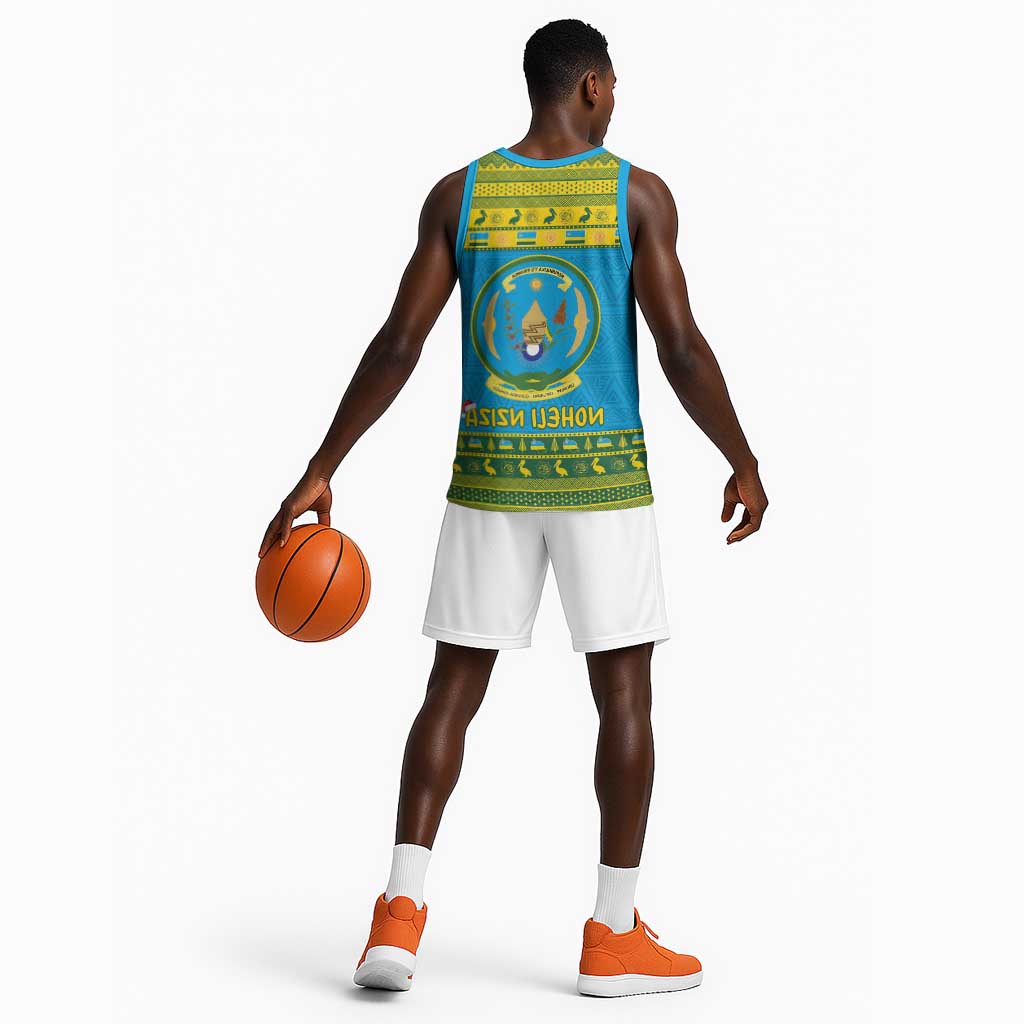 Afro Rwanda Christmas Basketball Jersey Noheli Nziza Coat Of Arms - African Pattern - African Pride