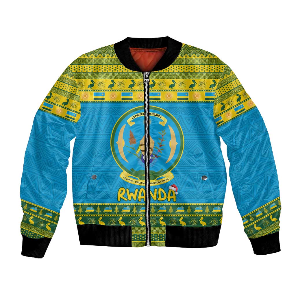 Afro Rwanda Christmas Bomber Jacket Noheli Nziza Coat Of Arms - African Pattern