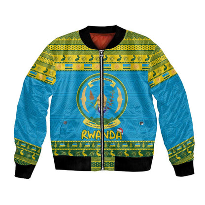 Afro Rwanda Christmas Bomber Jacket Noheli Nziza Coat Of Arms - African Pattern