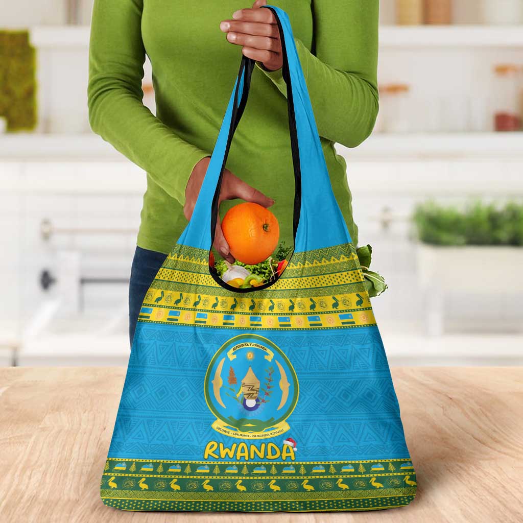 Afro Rwanda Christmas Grocery Bag Noheli Nziza Coat Of Arms - African Pattern