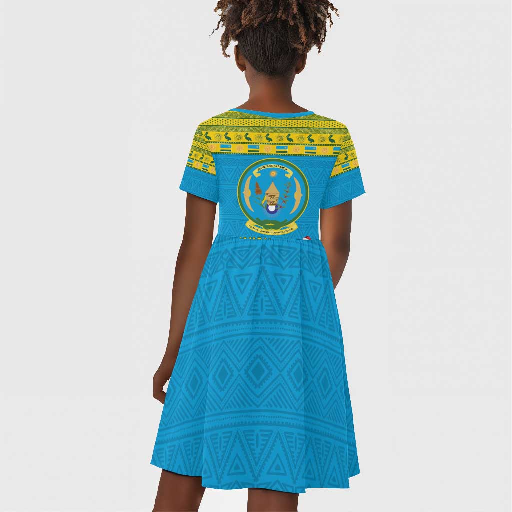 Afro Rwanda Christmas Kid Short Sleeve Dress Noheli Nziza Coat Of Arms - African Pattern