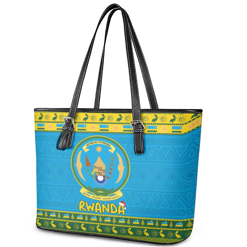 Afro Rwanda Christmas Leather Tote Bag Noheli Nziza Coat Of Arms - African Pattern