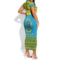 Afro Rwanda Christmas Short Sleeve Bodycon Dress Noheli Nziza Coat Of Arms - African Pattern LT15
