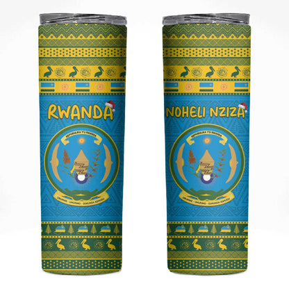 Afro Rwanda Christmas Skinny Tumbler Noheli Nziza Coat Of Arms - African Pattern