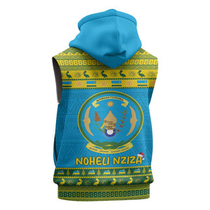 Afro Rwanda Christmas Sleeveless Hoodie Noheli Nziza Coat Of Arms - African Pattern - African Pride