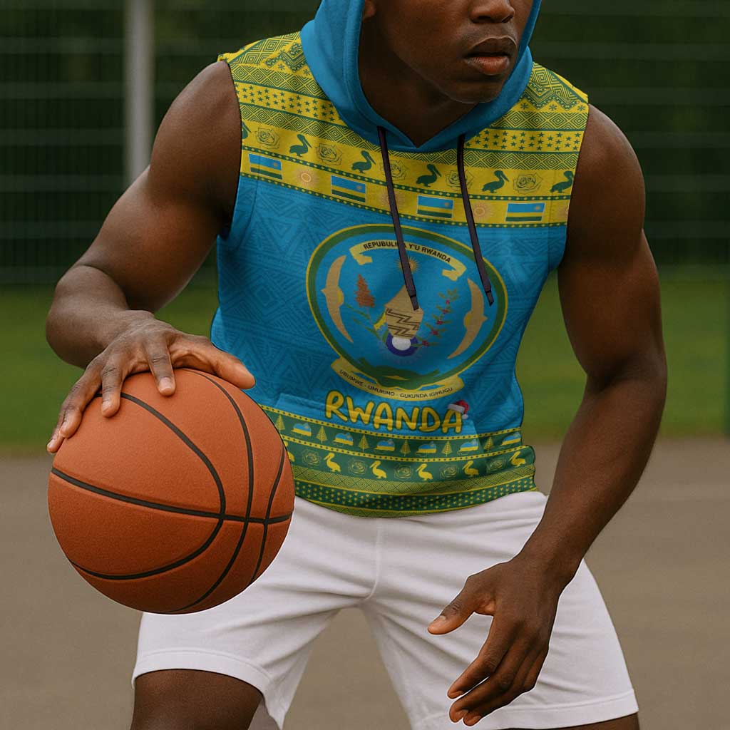 Afro Rwanda Christmas Sleeveless Hoodie Noheli Nziza Coat Of Arms - African Pattern - African Pride