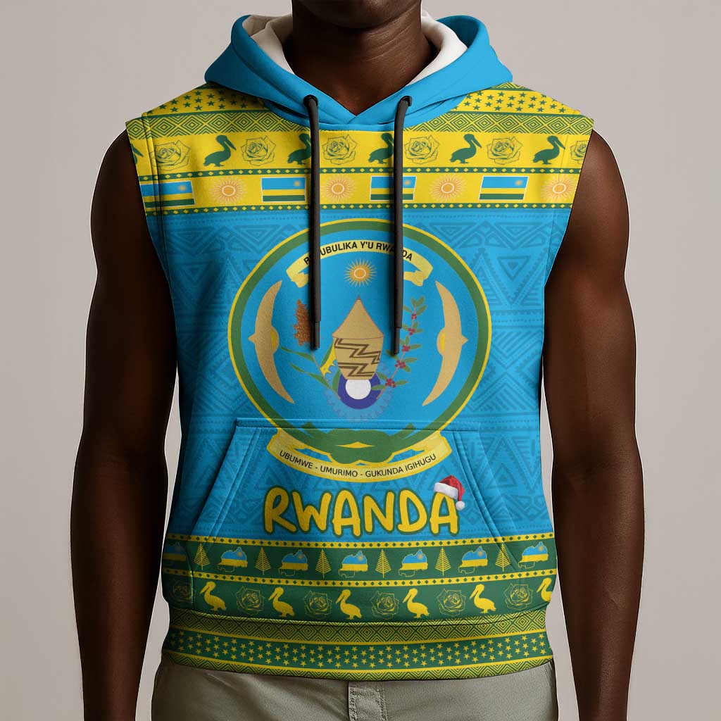 Afro Rwanda Christmas Sleeveless Hoodie Noheli Nziza Coat Of Arms - African Pattern - African Pride