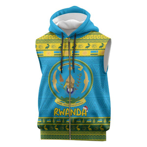 Afro Rwanda Christmas Sleeveless Zip Hoodie Noheli Nziza Coat Of Arms - African Pattern - African Pride