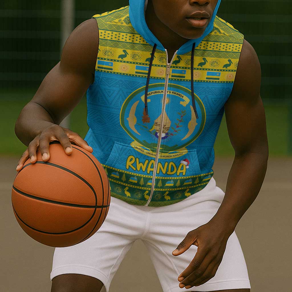 Afro Rwanda Christmas Sleeveless Zip Hoodie Noheli Nziza Coat Of Arms - African Pattern - African Pride