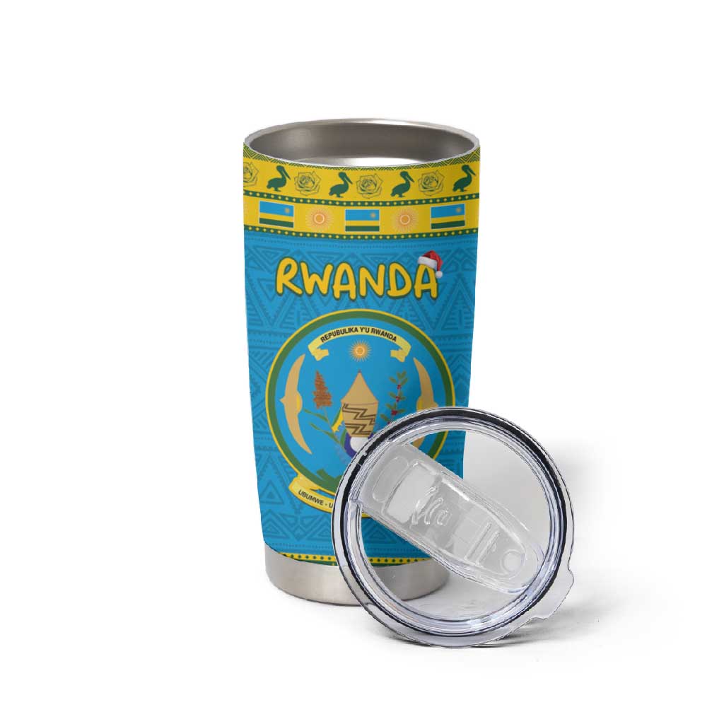 Afro Rwanda Christmas Tumbler Cup Noheli Nziza Coat Of Arms - African Pattern