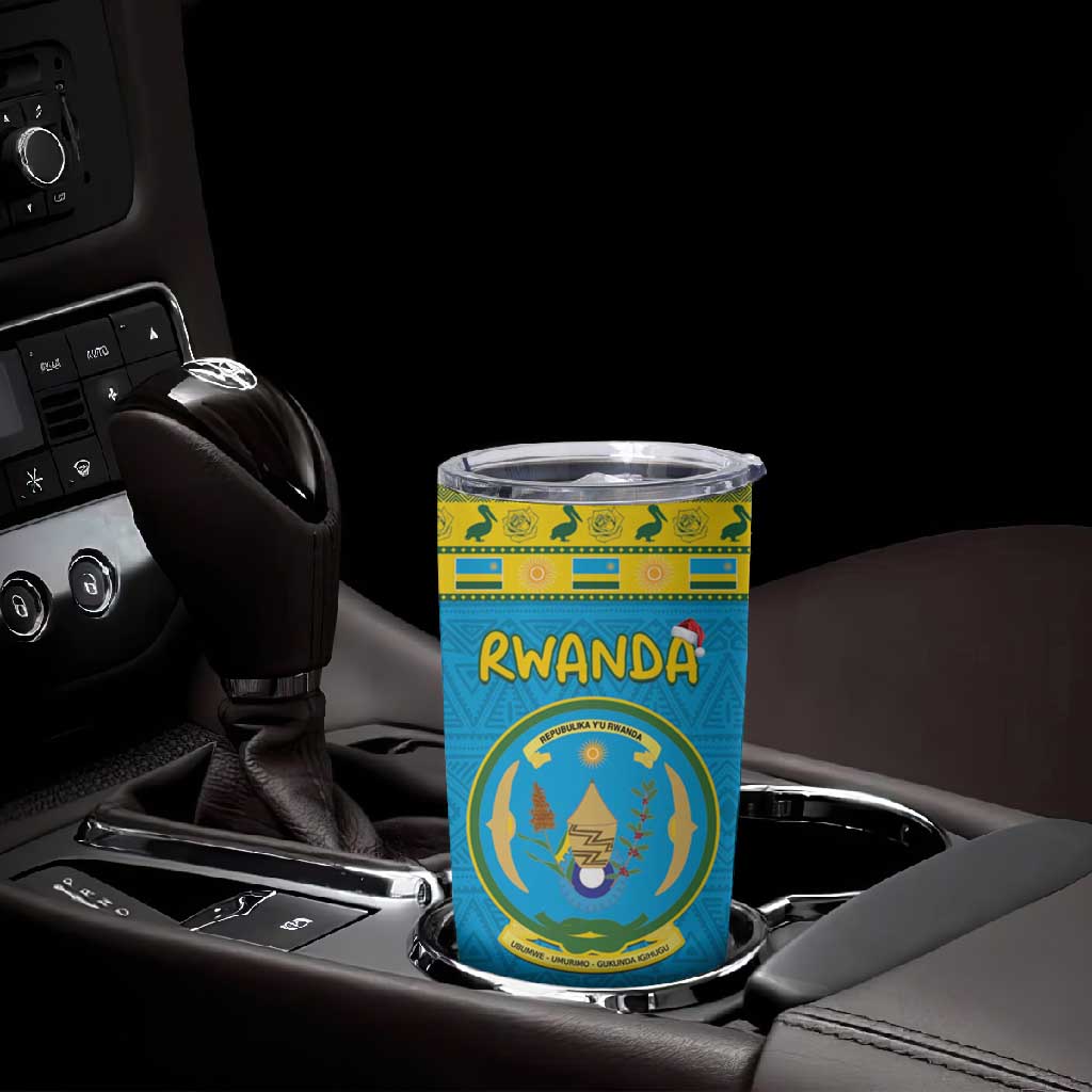 Afro Rwanda Christmas Tumbler Cup Noheli Nziza Coat Of Arms - African Pattern